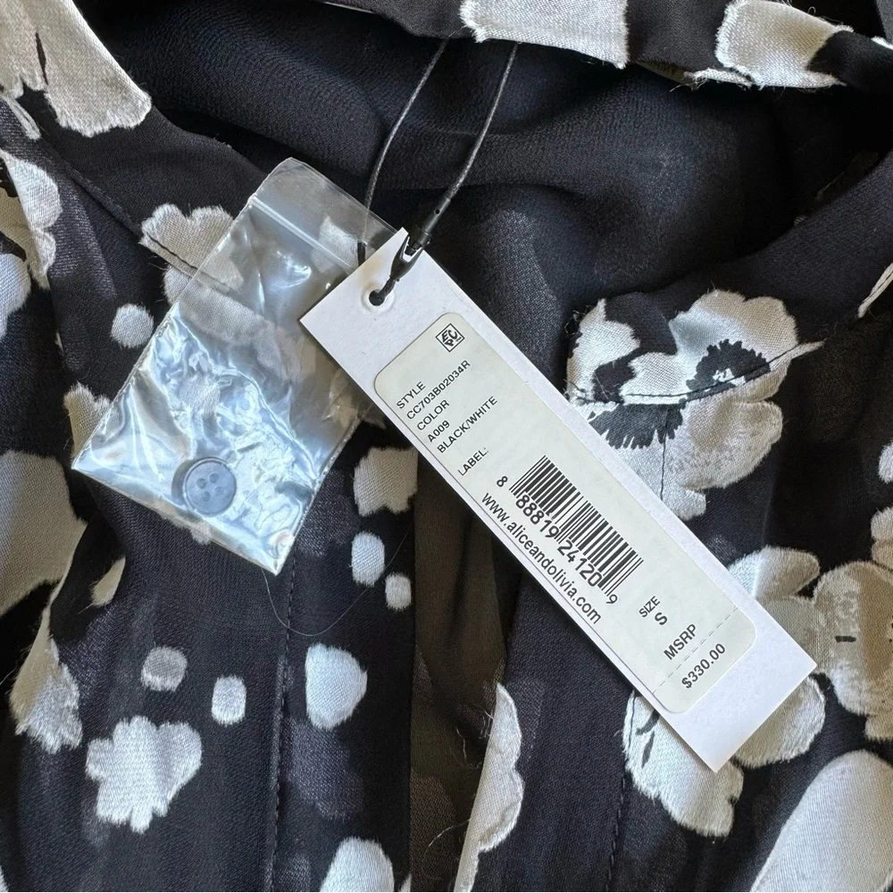 Alice + Olivia Belle Mandarin-Collar Floral-Print Blouse Sz S - Picture 6 of 11